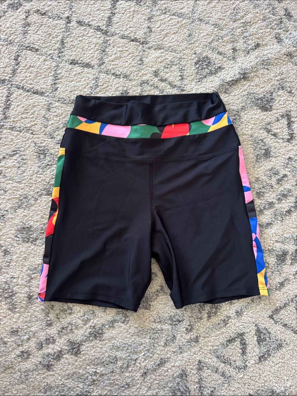 Beach Riot Black Active Shorts with Multicolor Geometric Trim